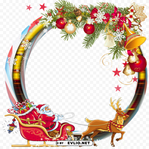 roundchristmas photo frame with santa sleng PNG images without restrictions background best stock photos - Image ID 1fef2e94