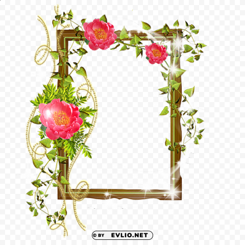 shining transparent frame with flowers Clean Background Isolated PNG Object