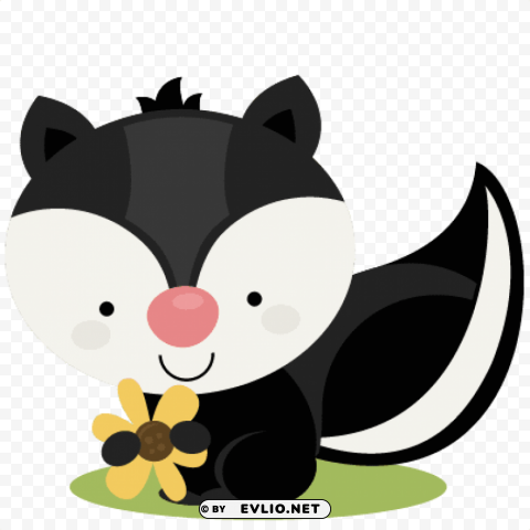 skunk holding flower cartoon Clear Background PNG Isolated Subject