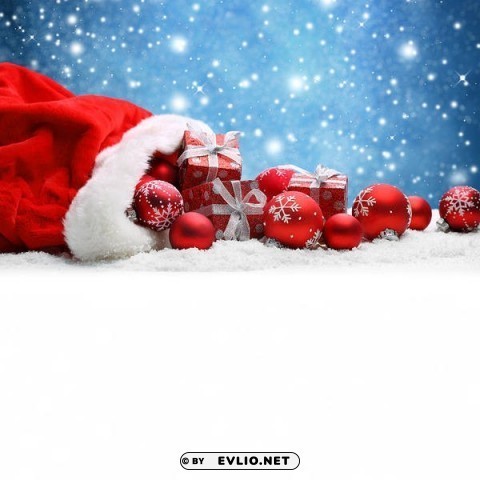 snowy christmaswith red christmas balls Transparent PNG Object Isolation