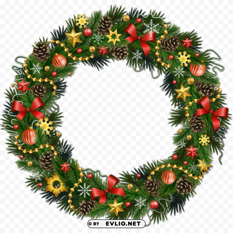  christmas pinecone wreath with ornaments PNG with transparent overlay