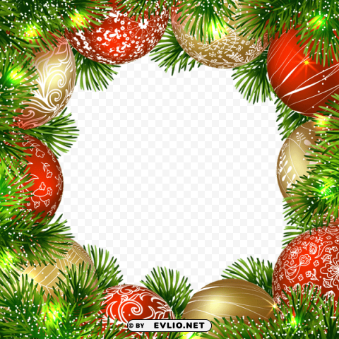 transparent christmas border frame with ornaments PNG Image with Isolated Icon