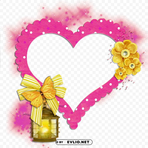  frame pink heart with yellow butterfly flowers and lamp Transparent PNG images bulk package