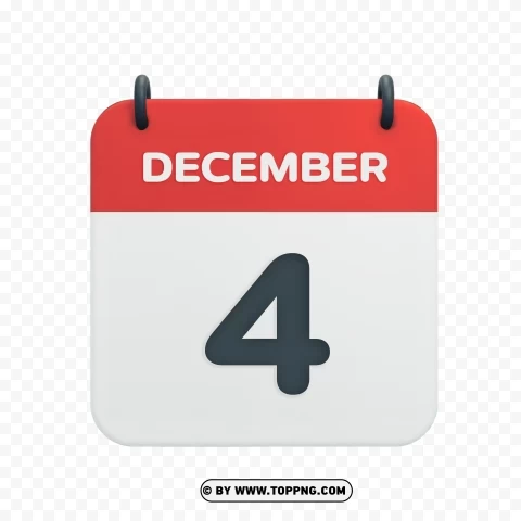 Transparent HD December 4th Calendar Date Icon in Vector PNG images with no background needed - Image ID b886ed07