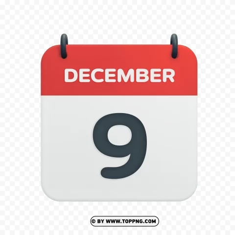 Transparent HD December 9th Calendar Date Icon in Vector PNG images with no fees