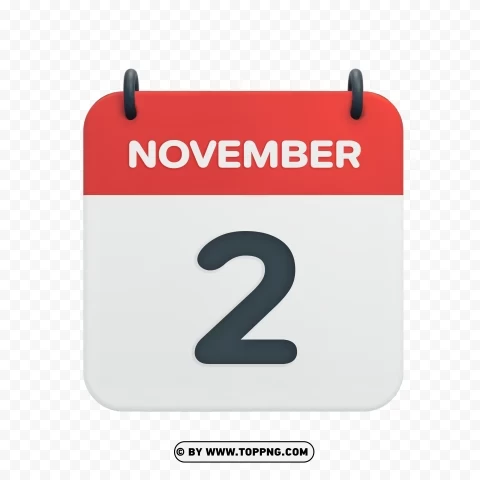 Transparent HD Vector Calendar Icon November 2nd Date PNG Isolated Object on Clear Background - Image ID 19319567