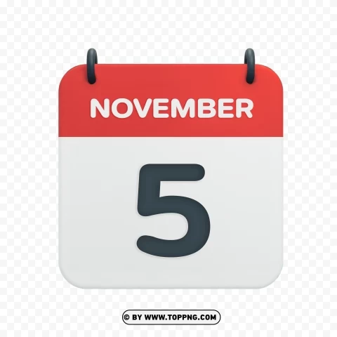  HD Vector Icon November 5th Calendar Date PNG Isolated Subject on Transparent Background