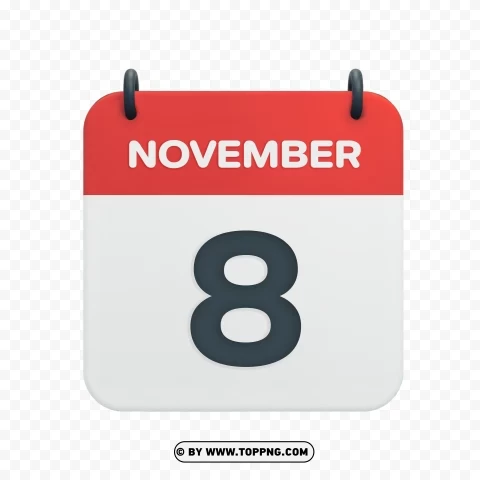 Transparent HD Vector Icon November 8th Calendar Date PNG Isolated Subject with Transparency - Image ID a9c9021c