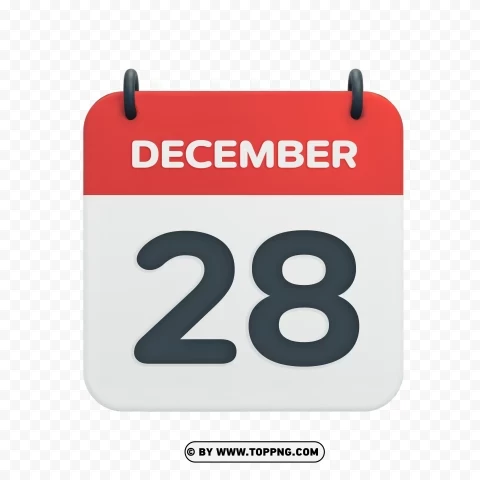 Vector Calendar Date Icon December 28th Transparent HD PNG Isolated Design Element with Clarity