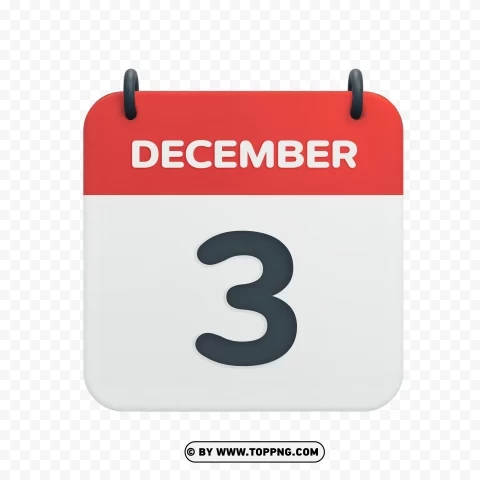Vector Calendar Date Icon for December 3rd Transparent HD PNG images with no royalties