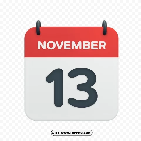 Vector Calendar Icon Transparent HD for November 13th Date PNG photo without watermark