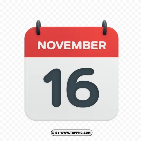 Vector Calendar Icon Transparent HD for November 16th Date PNG photos with clear backgrounds