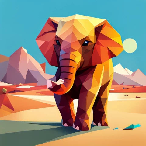 Vibrant Low Poly Masterpiece Baby Elephant in Colorful Attire Transparent PNG images database