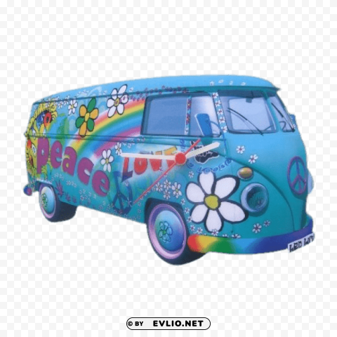 volkswagen love and peace van clock Isolated Artwork on Transparent PNG