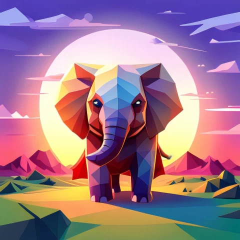 Whimsical Low Poly Design Adorable Baby Elephant with Vibrant Colors Transparent PNG images extensive variety - Image ID 49b61226