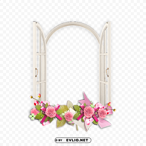 window with pink flowers frame Transparent PNG graphics assortment
