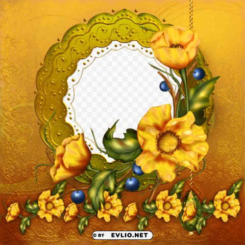 yellowframe with flowers Isolated Character with Clear Background PNG