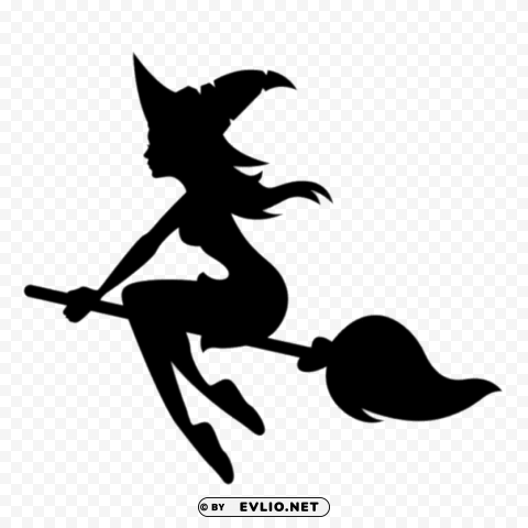 young witch on broom Transparent background PNG stock