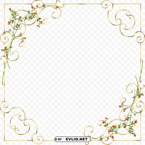 gold frame with delicate wild flowers Transparent PNG Isolated Object