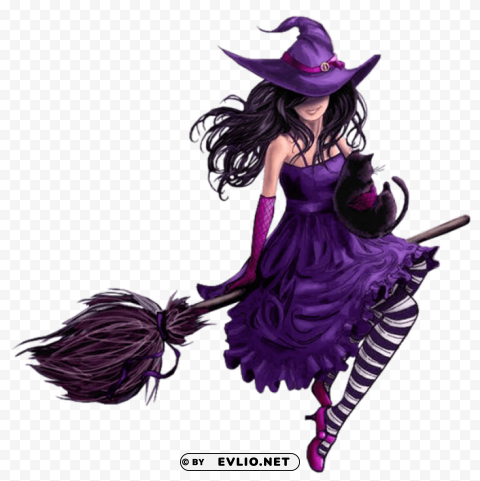 halloween purple witch Clear Background PNG Isolated Design