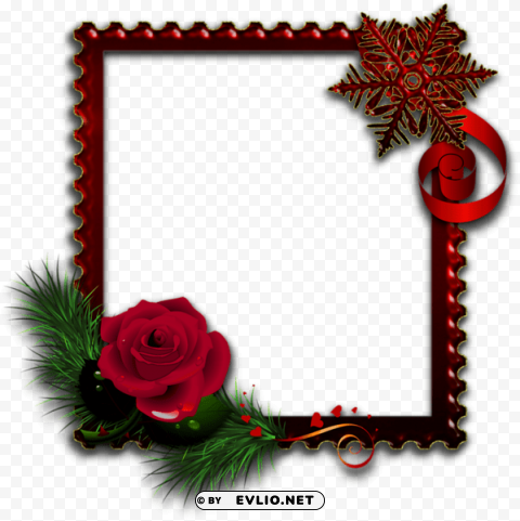 red photo frame with rose Clear Background Isolated PNG Graphic