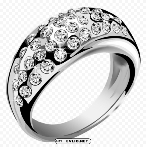 silver ring with white diamonds PNG with clear background set