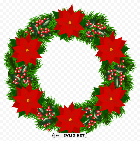 christmas wreath with poinsettia PNG with no cost