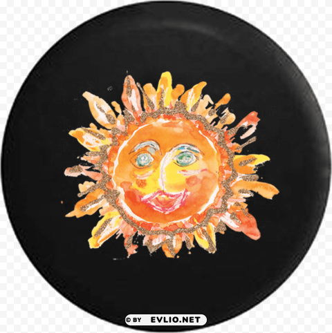 watercolors smiling sunshine spare tire cover black Isolated Object on Transparent Background in PNG
