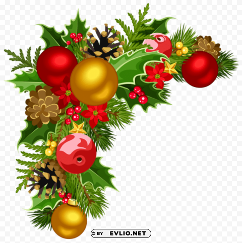 christmas deco corner with christmas tree decorations Clear Background PNG Isolated Graphic Design