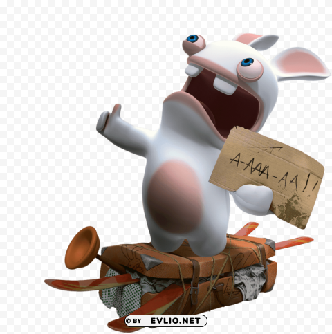 rabbid standing on suitcase Isolated Design on Clear Transparent PNG