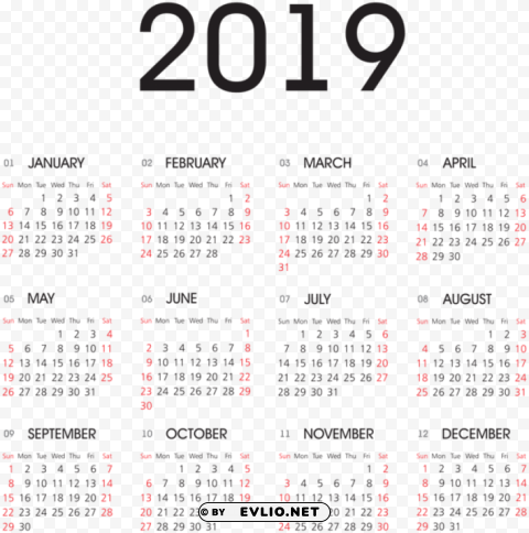 2019 calendar PNG file with no watermark