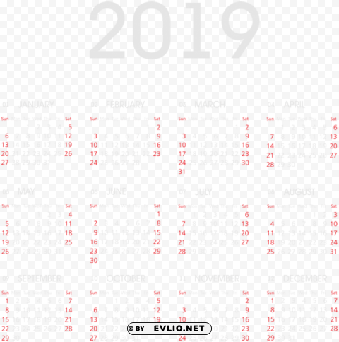 2019 White Calendar PNG File Without Watermark