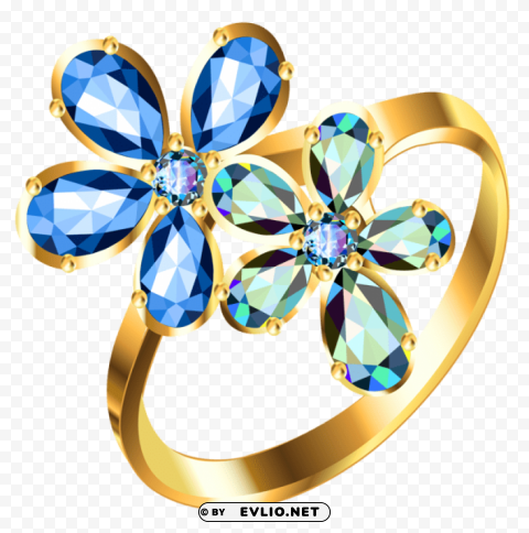 silver ring with blue floral diamonds PNG files with no background free