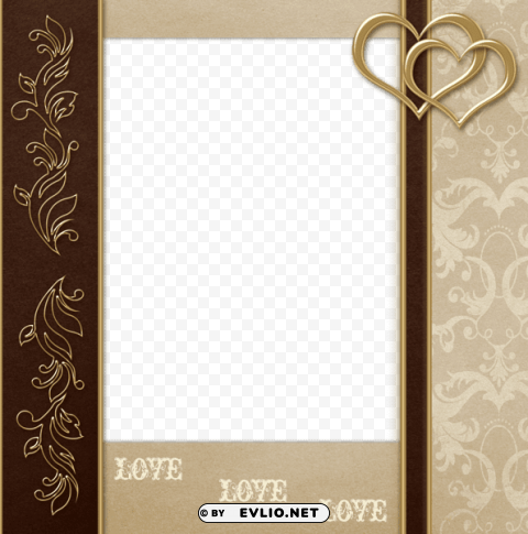 stylish transparent brown and gold hearts frame PNG Isolated Design Element with Clarity