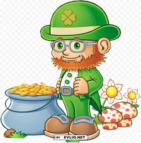 leprechaun with pot of gold Transparent Background Isolated PNG Character
