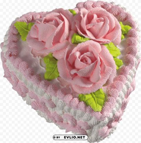 white heart cake with pink roses Free PNG file