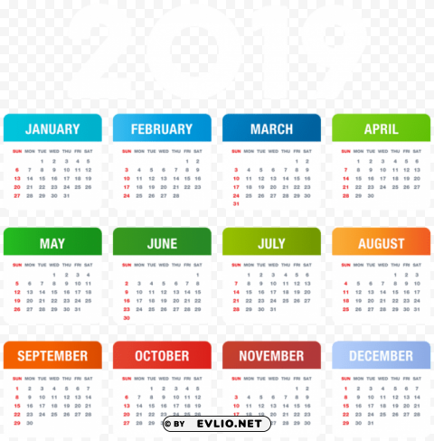 2019 calendar colorful Isolated PNG Object with Clear Background