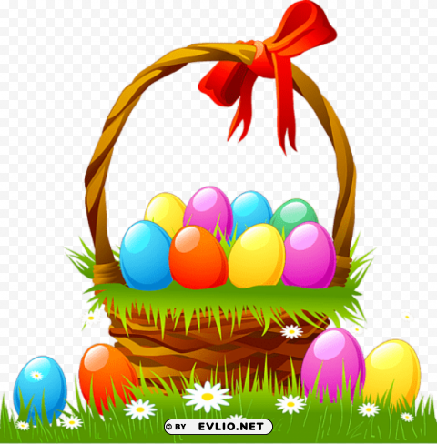 easter basket with eggs and grass PNG Image with Clear Isolated Object