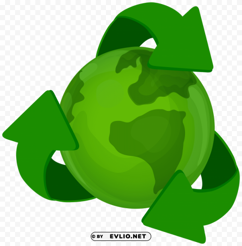 green earth planet with recycle symbol PNG format with no background