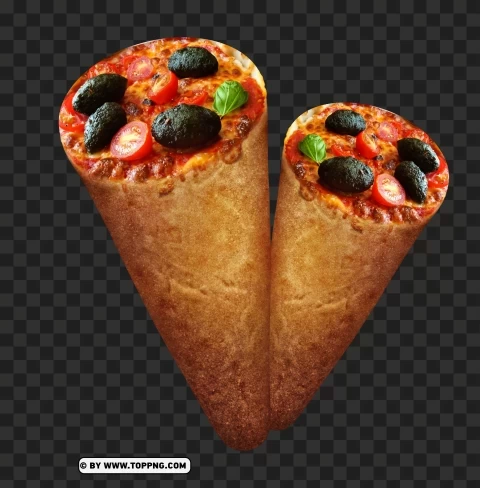 Tow Cones Shaped Margherita Pizza Crust HD Transparent PNG Graphic Isolated on Clear Background