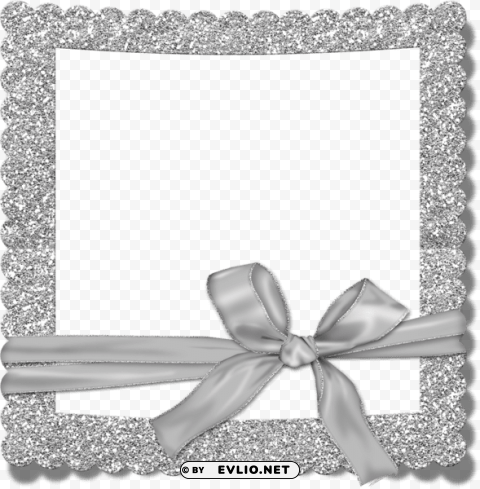 transparent silver photo frame with bow ClearCut Background Isolated PNG Graphic Element