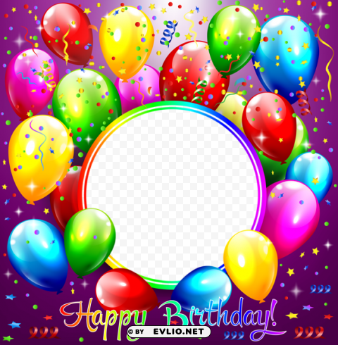 happy birthday transparent purple frame PNG with alpha channel for download