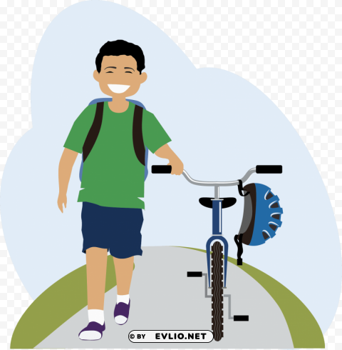 walking a bike cartoon PNG Image Isolated with Transparent Detail