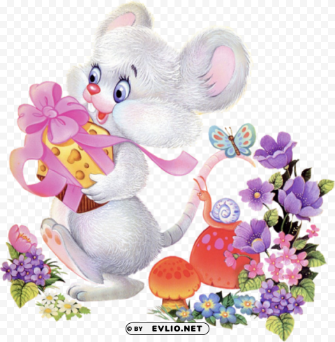 white mouse with cheese Transparent PNG Graphic with Isolated Object