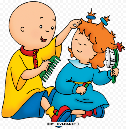 caillou playing hairdresser with rosie Isolated Object on Clear Background PNG