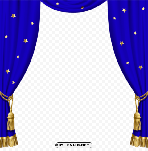  blue curtains with gold tassels and stars Isolated Artwork in HighResolution Transparent PNG