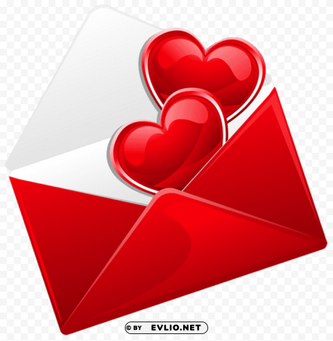 transparent red love letter with hearts PNG Graphic Isolated with Clear Background