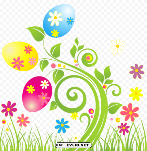 easter egg decoration with flowers Free PNG download
