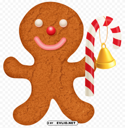 gingerbread ornament with candy cane clip- ClearCut Background Isolated PNG Art