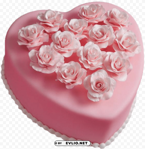 pink heart cake with roses Isolated Object with Transparent Background in PNG